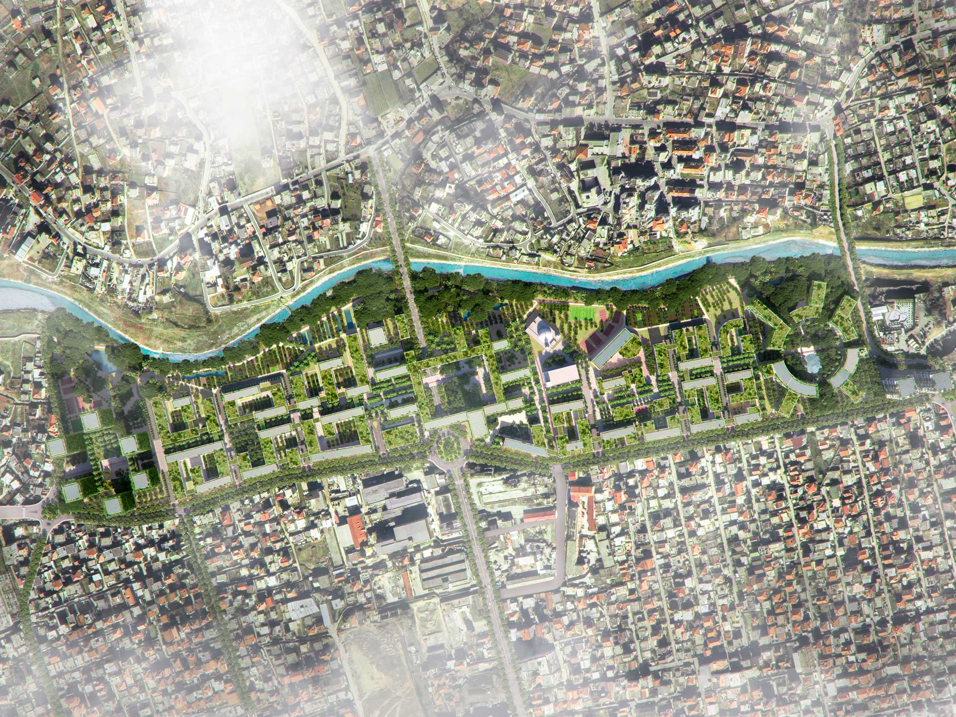 Tirana 2030 Masterplan Stadteil am Flussufer